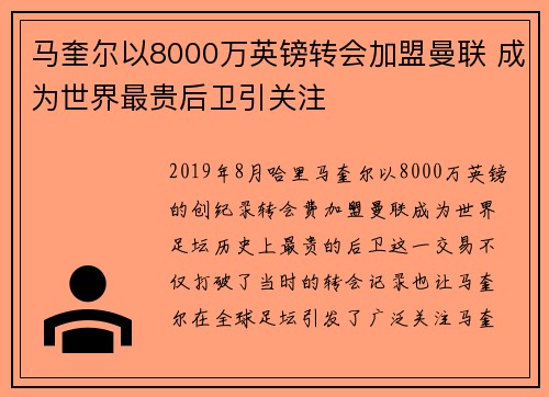 马奎尔以8000万英镑转会加盟曼联 成为世界最贵后卫引关注