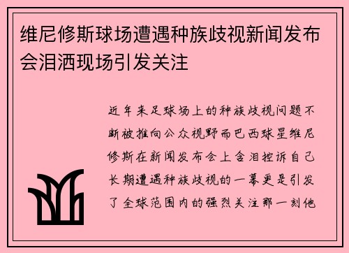维尼修斯球场遭遇种族歧视新闻发布会泪洒现场引发关注